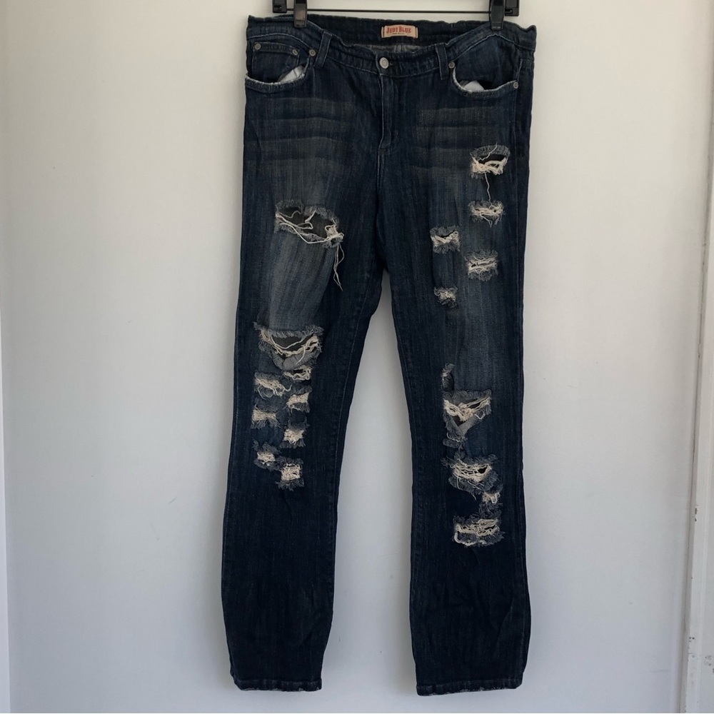 JUDY BLUE Super Distressed Dark Denim Jeans Size 1X Puckering Near Holes